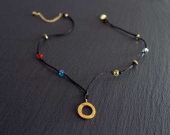 Silk Cord Necklace: Colorful Preciosa Beads, Gold Charm, Handmade in USA