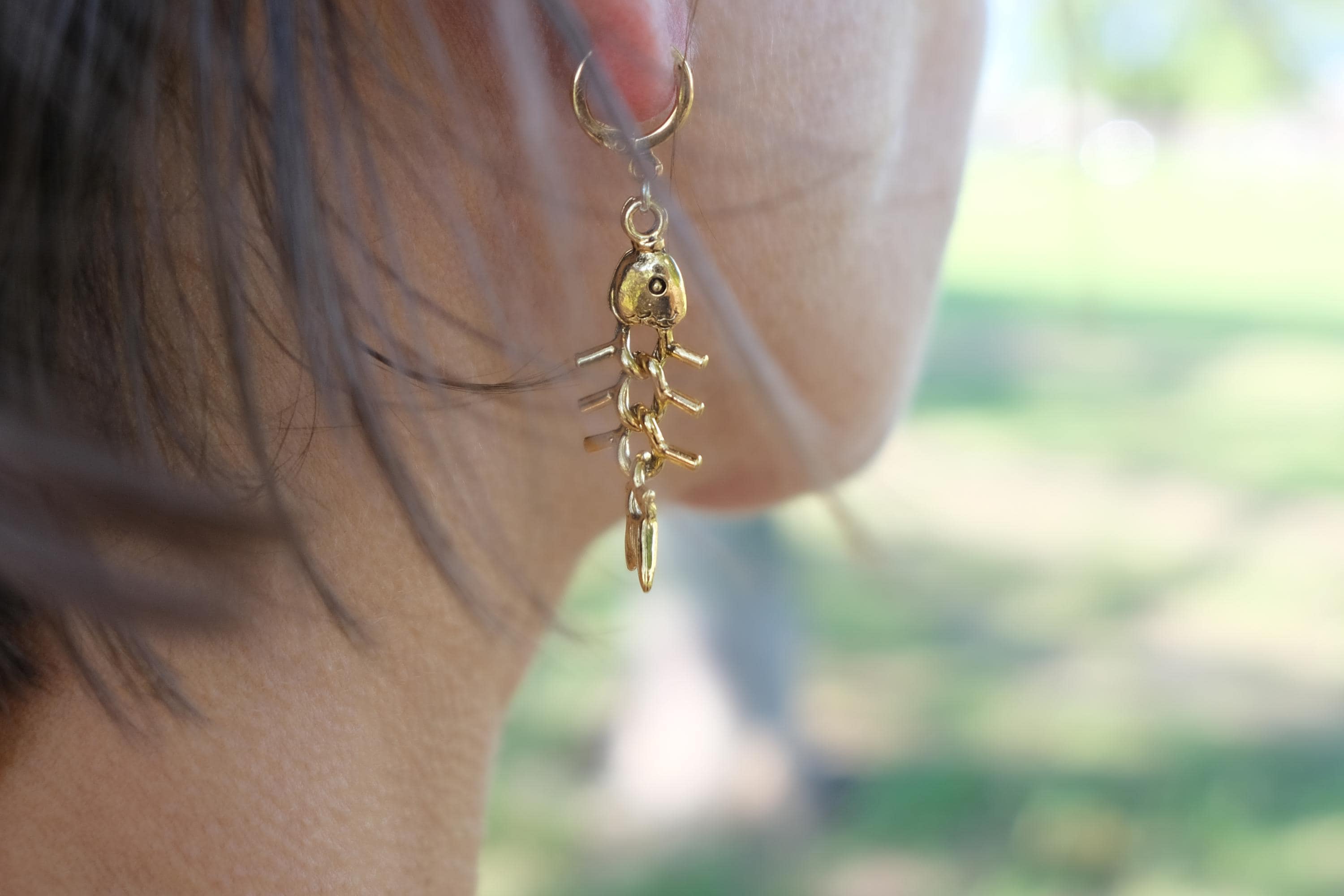 Fish Earring | Gold Plated Single, Dangle Huggie Hoop Earring for Women