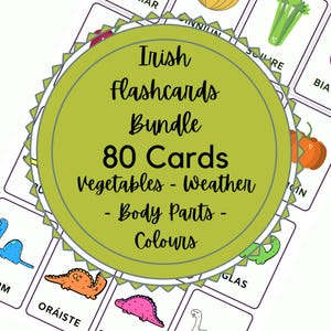 Pacchetto Flashcard per imparare l'irlandese - 80 carte stampabili per bambini - Strumento divertente ed educativo per l'apprendimento delle lingue - Download istantaneo