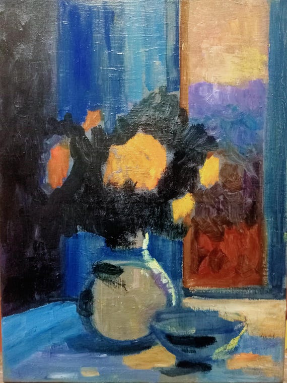 オリジナルのオレンジ色のバラの油絵：インパスト花の静物画 - Etsy 日本