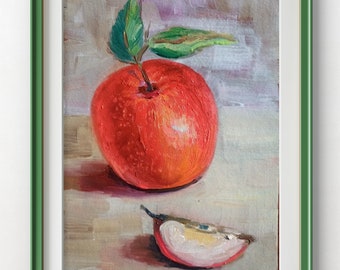 リンゴの静物画：フルーツキッチンのアートプリントまたはキャンバス