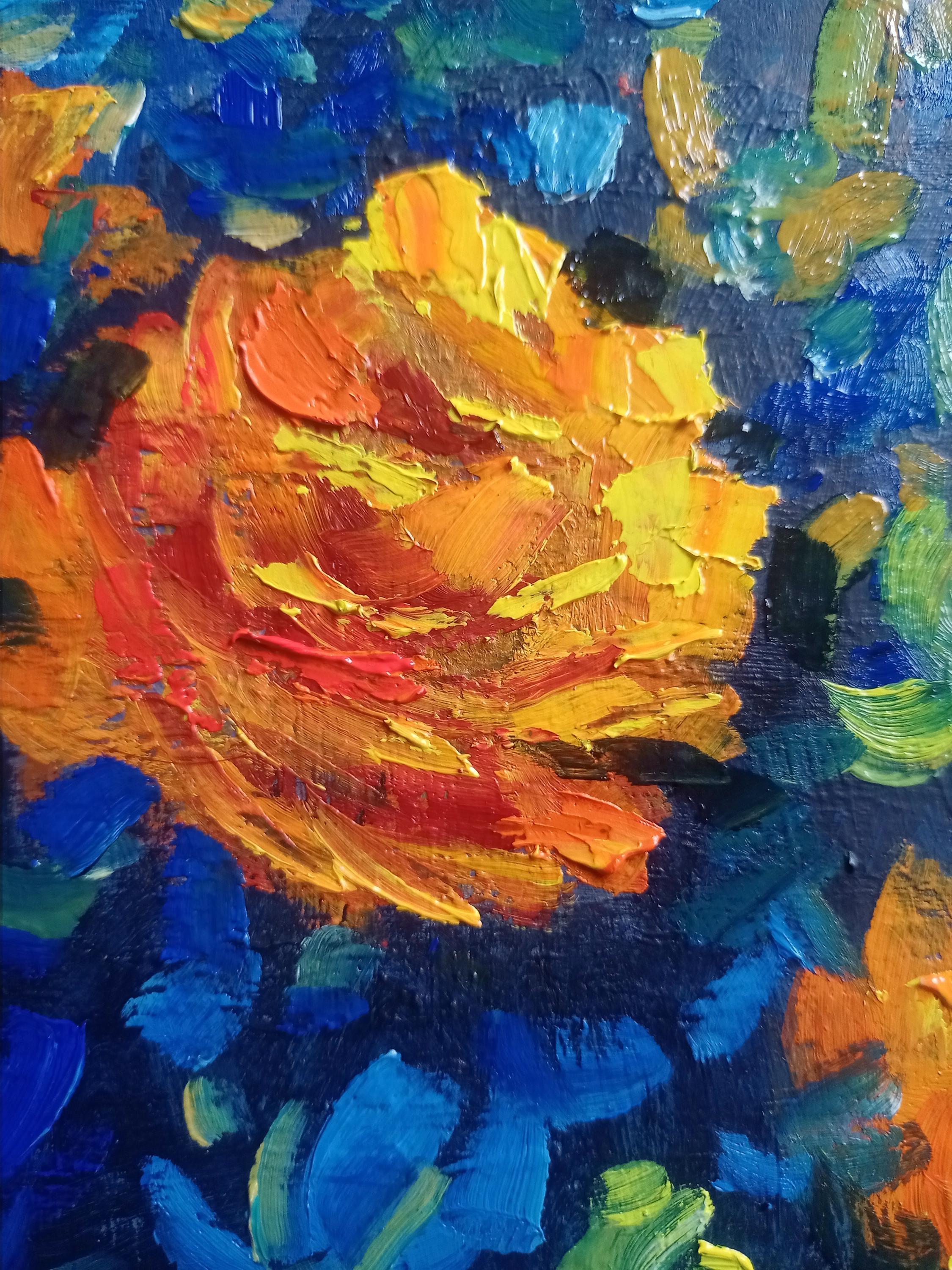 オリジナルのオレンジ色のバラの油絵：インパスト花の静物画 - Etsy 日本