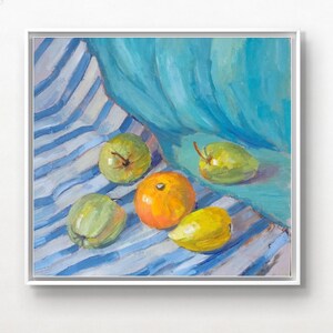 Pintura de Frutas Natureza Morta Maçãs Laranja Limão Pintura a óleo original Pintura de comida brilhante arte contemporânea Arte de Frutas impressionismo