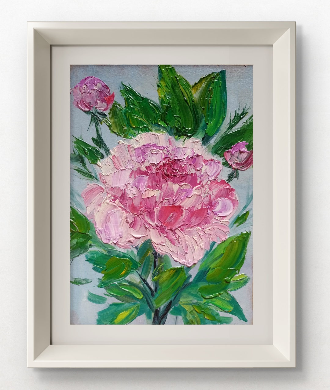 Impasto Pink Peony Oil Painting on Cardboard: Floral Wall Art - Etsy