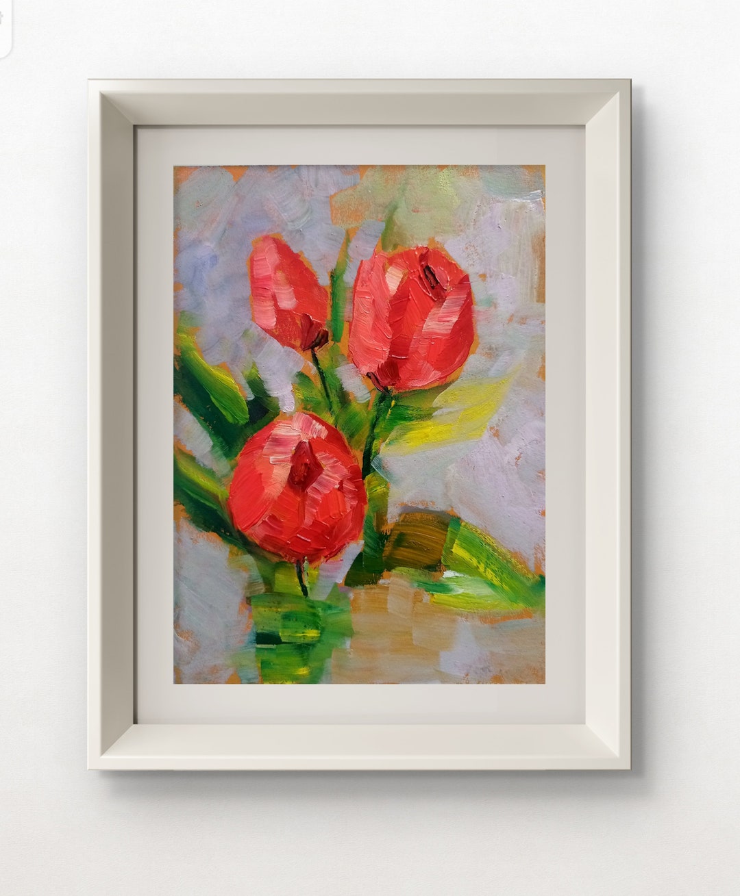 Red Tulip Oil Painting: Floral Still Life Impasto Art (5x7 In) - Etsy