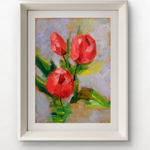 Tulip Painting Flowers Art OilPainting Red tulips bright Art Floral Art Spring Flower Wall Art Impasto Bouquet tulip still life flower art
