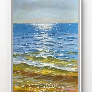 Painting of the sea bright sun sea surf beach seascape original oil painting Ocean Artwork Gift art sea wave and sun impression seascape
