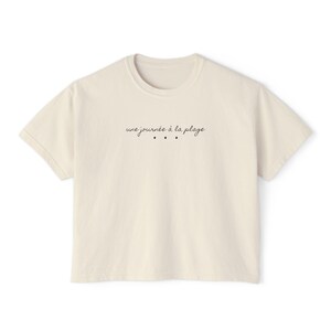 French Beach Day Vibes Women&#39;s Boxy Tee, Summer Fashion Top, Casual Women Shirt, Trendy Tee for Coastal Living, Gift for Beach Lovers