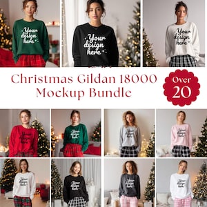 20 Christmas  Mockup Bundle Gildan 18000, Christmas Sweatshirt Model Mockups  Digital Download, Mockup Bundle