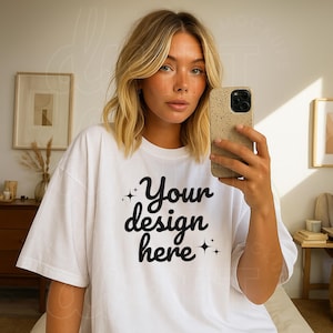 Gildan 64000 White T-Shirt Mockup: Oversized Y2K Style (PNG Digital Download)