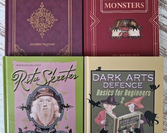 Lot de 4 livres scolaires de style Potter faits par des fans,Théorie de la magie,La vie d'Albus,Défense des arts sombres,Un livre sur les monstres,École de sorcellerie