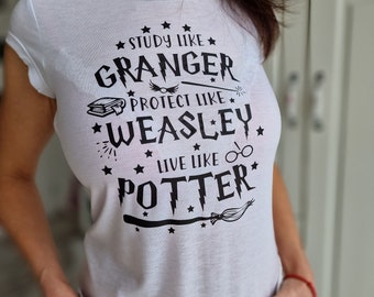 T-shirt da donna, girocollo, abbigliamento casual stile HP, t-shirt per i fan di Potter, t-shirt Harry Fan, abiti a tema, abiti eleganti Harry