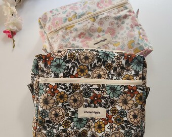 Floral Cosmetic Bag Organizer: Handmade Cotton Travel Pouch