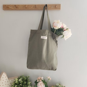 Natural Linen Tote Bag, Double Layer Linen Bag, Natural Tote Bag, Tote Bag with Pockets