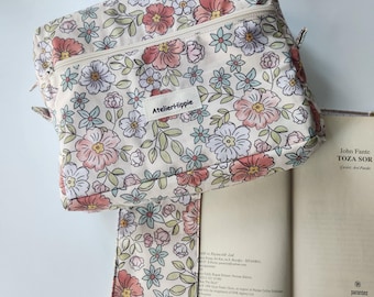 Floral Organizer Pouch with Book Sleeve, Fabric Zipper Bag with Pockets, Journal Bag, Gift for Book Lovers