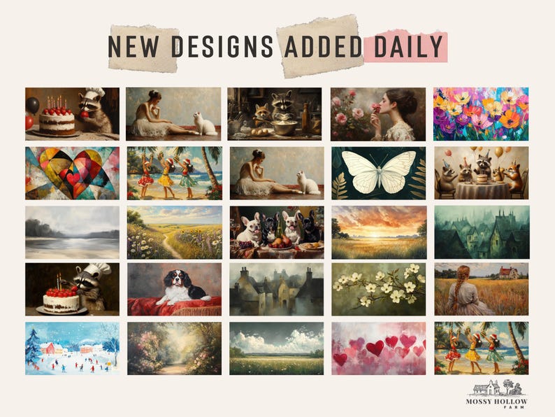 a collage of pictures with the words new designs added daily