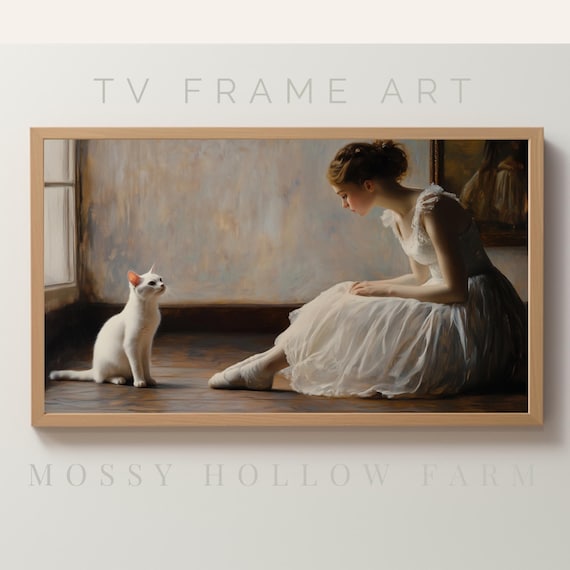 Ballerina Cat TV Frame Art: Vintage Oil Painting (Digital Download)