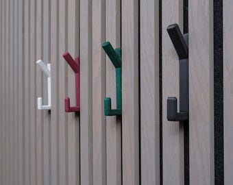 Gancho de pared impreso en 3D con colores de acento para paneles acústicos. Gancho de plástico minimalista. Decoración de pared moderna. Gancho para panel de pared.