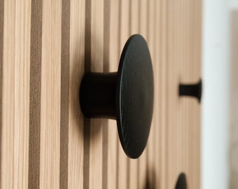 Percheros negros para paneles acústicos, percheros redondos, modernos percheros de madera para paneles acústicos, perchero decorativo de pared para abrigos y paneles.
