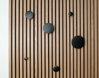 Percheros negros para paneles acústicos, percheros redondos, modernos percheros de madera para paneles acústicos, perchero decorativo de pared para abrigos y paneles.