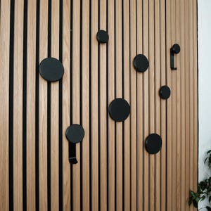 Round Black Acoustic Panel Hooks, Decorative Wall Hanger for Panels, Round Coat Hooks, Modern Acoustic Panel Hooks, akupanel hook set