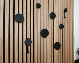 Ganchos redondos negros para paneles acústicos, colgador decorativo de pared para paneles, ganchos redondos para abrigos, ganchos modernos para paneles acústicos, juego de ganchos akupanel