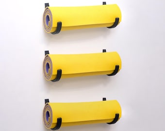 Exercise Mat Wall Mount, Foam Roller and Yoga Mat Rack, Set of 2 Storage Hooks, Home Gym Organizer, Fitness Accessory Hanger