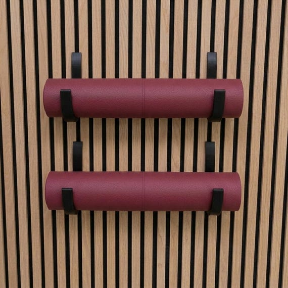 Slatwall Yoga Mat Holder & Gym Hook, Acoustic Wood Panel Fitness Organizer, Home Gym Strap Hanger, Resistance Band Wall Mount Storage