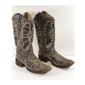 Corral women's cross and wing sequin inlay square toe western boots deals