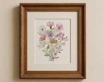 Custom Birth Flower Bouquet Painting | Mother's Day Gift for Mom | Personalized Family Watercolor Art