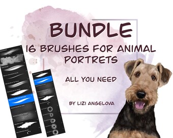 16 Bundle Procreate Fellpinsel für Haustierporträts, Fellpinselset, digitale Porträts, Tierporträts, Haustier, Pinsel, Procreate-Pinsel, Fell