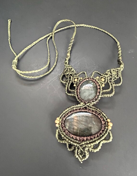 Macrame Labradorite Statement Boho Bib Style Neck… - image 3
