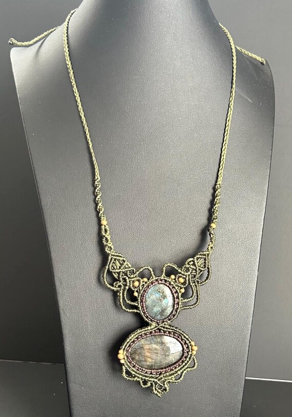 Macrame Labradorite Statement Boho Bib Style Neck… - image 4