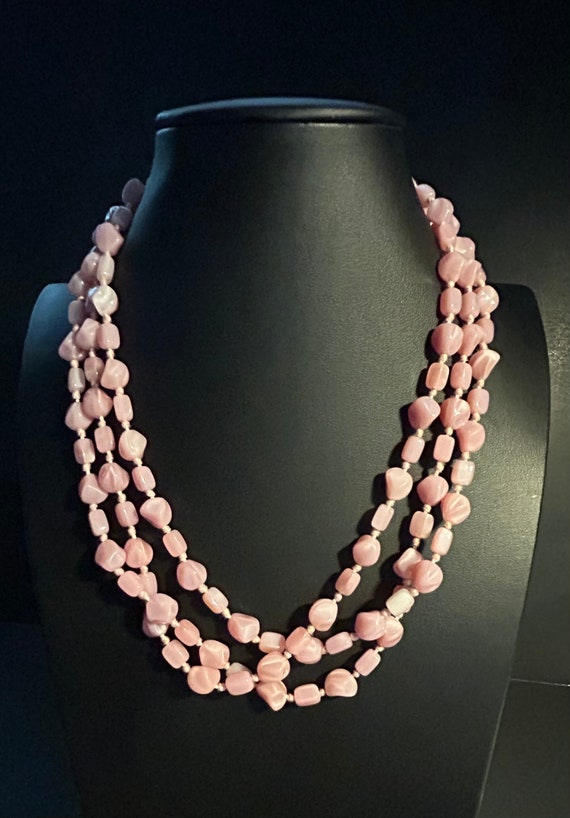 VTG 1930 Pink Luster Czech Glass Knotted Beaded Fl