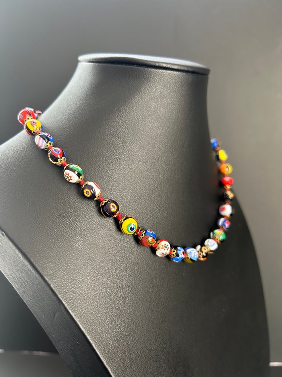 Vintage Murano Glass Millefiori Beaded Necklace - image 2