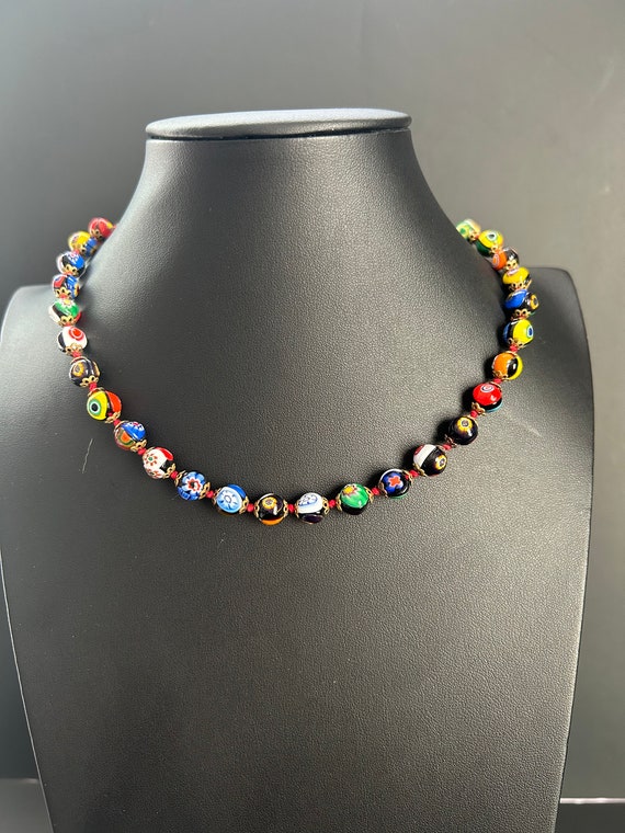 Vintage Murano Glass Millefiori Beaded Necklace - image 1