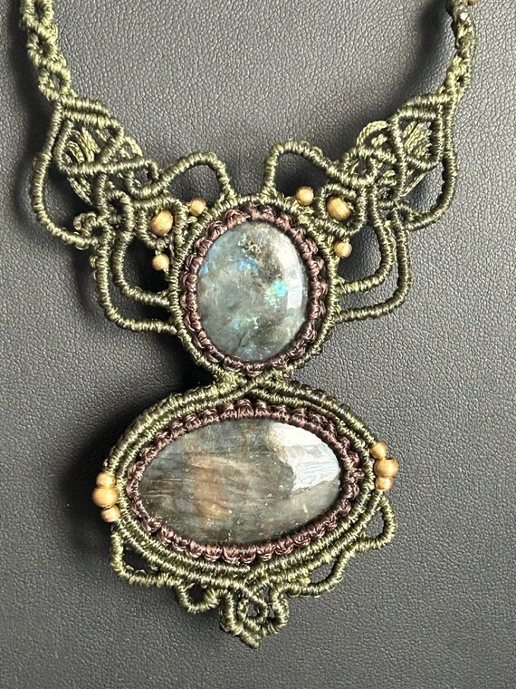 Macrame Labradorite Statement Boho Bib Style Neck… - image 1