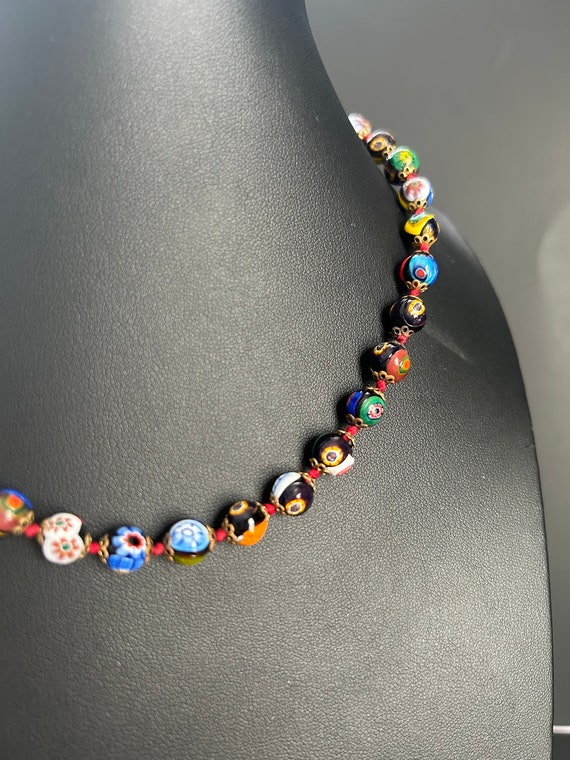 Vintage Murano Glass Millefiori Beaded Necklace - image 4