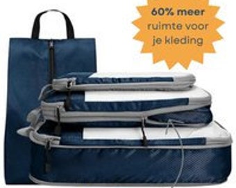 Packing Cubes Compression - Reistasjes - Koffer Organizer set 4 Delig - Packing Cubes Backpack - Compression Cube - Reis Organizer Navy blue