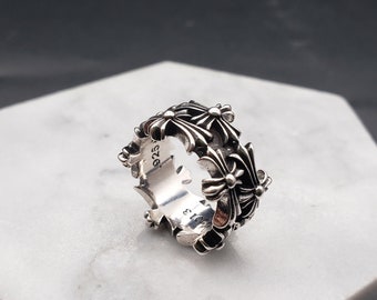 Chrome Hearts Style Flat Cross Flower Rings, Retro Ring, Cadeau voor de geliefde
