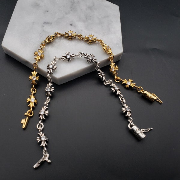 Chrome Hearts Style Gold and Silver Cross Thin Bracelet, Women's Style, Gift for girlfriend
