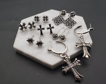 Chrome Hearts Style Retro Oorbellen, Religieuze Ring, Cross Flower Oorbellen, Cadeau voor de geliefde