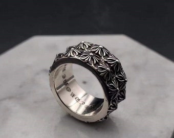 Bague double épaisseur avec cœurs chromés, bague tendance, cadeau pour lui