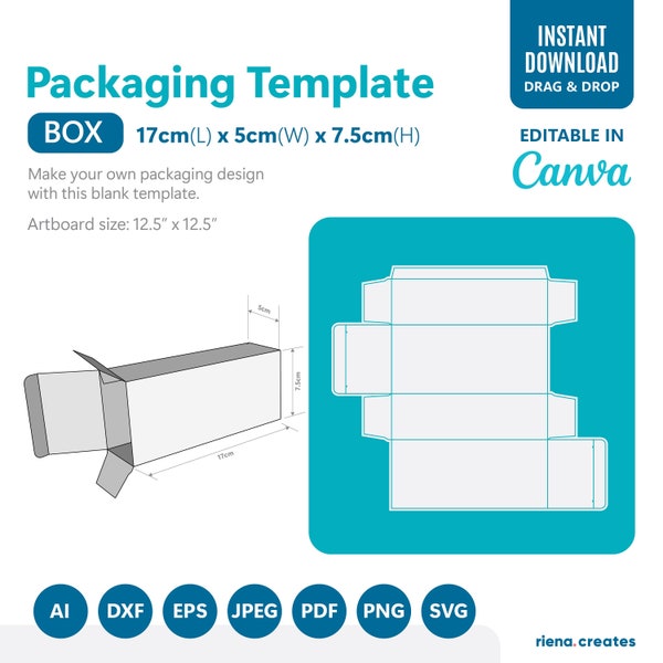 Box Packaging Template | Plain Box Die cut template | Cosmetic Product Plain Die cut template |  Product packaging template with bleed plain