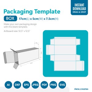 Box Packaging Template | Plain Box Die cut template | Cosmetic Product Plain Die cut template |  Product packaging template with bleed plain
