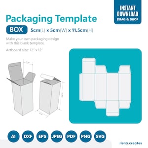 Box Packaging Template | Plain Box Die cut template | Cosmetic Product Plain Die cut template |  Product packaging template with bleed plain