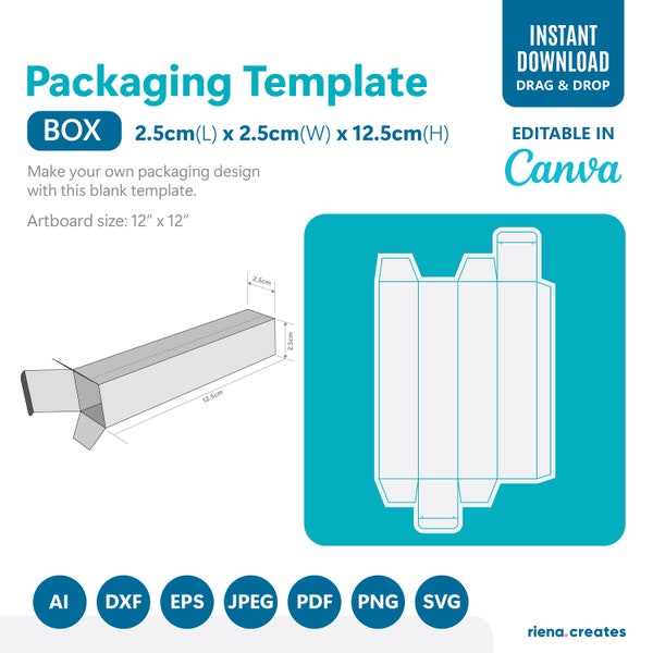 Box Packaging Template | Plain Box Diecut template | Cosmetic Product Plain Die cut template |  Product packaging template with bleed plain