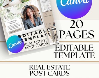 Editable Real Estate Post Cards Template, 20 Pages Editable in Canva, Digital Download | Customizable Template | Branding Template