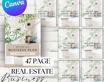 Real Estate Business Plan Template | Customizable Template | Branding Business Plan | Digital Download | 47 Pages Editable in Canva