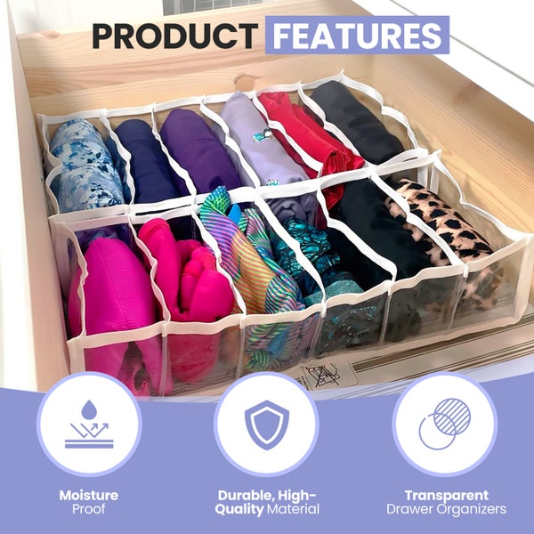 Drawer Organizer for Lingerie Storage, Bra, Underwear & Clothing Storage, Closet Organization, Sock Organizer, Baby Clothes or Belt Holder